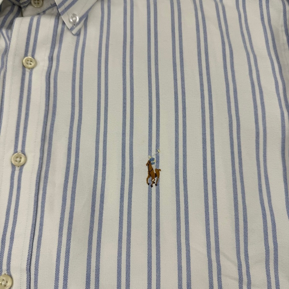 Vntg Polo Ralph Lauren Yarmouth 16.5 33 Button Down White Blue Stripe Flesh Pony - Picture 5 of 11